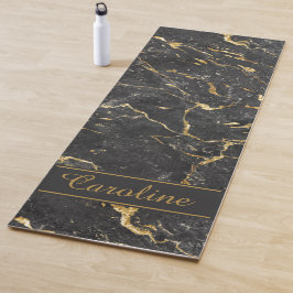 Luxe Elegant Black Gold Marble Effect Name Yogamat