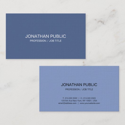 Luxe, elegant blauw, eenvoudig beeldscherm visitekaartje (Voorkant / Achterkant)