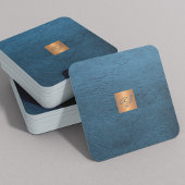 Luxe elegant blauw ledergoudmonogram vierkante visitekaartje