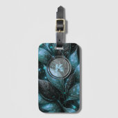 Luxe Elegant Blauwgroen Zwart Glanzend Blad Bagagelabel (Voorkant (verticaal))