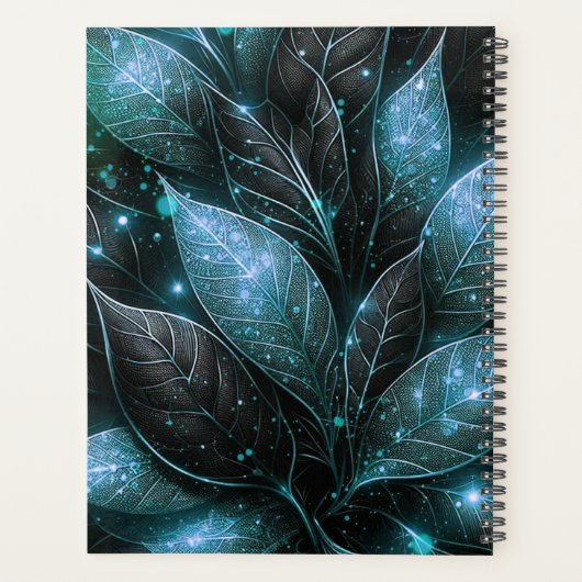 Luxe Elegant Blauwgroen Zwart Glanzend Blad Planner (Achterkant)