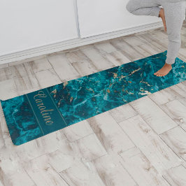Luxe Elegant Blue Gold Marble Effect Name Yogamat