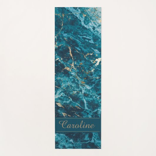 Luxe Elegant Blue Gold Marble Effect Name Yogamat (Voorkant)
