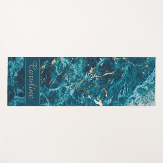 Luxe Elegant Blue Gold Marble Effect Name Yogamat (Voorkant (horizontaal))
