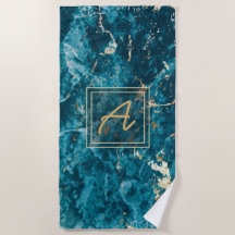 Luxe Elegant Blue Marble Effect Monogram