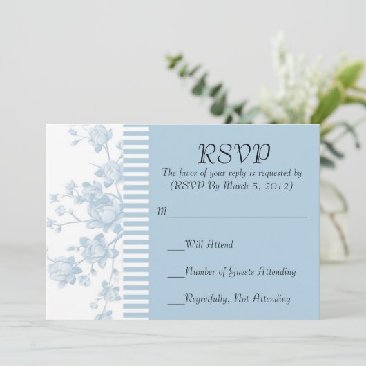Luxe Elegant Blue Peony Floral RSVP kaart (Staand voorkant)