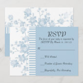 Luxe Elegant Blue Peony Floral RSVP kaart (Voorkant / Achterkant)