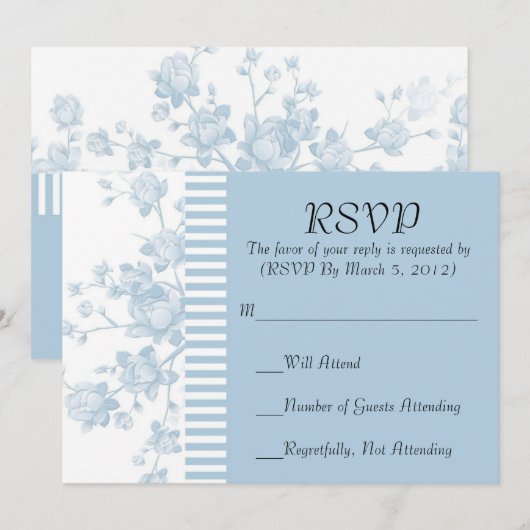 Luxe Elegant Blue Peony Floral RSVP kaart (Voorkant / Achterkant)