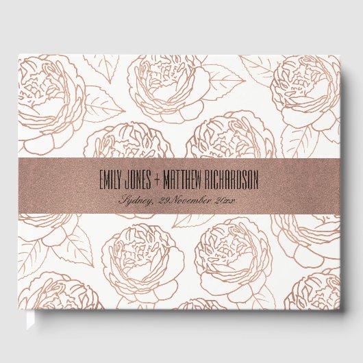 LUXE ELEGANT BLUSH PINK ROSE GOLD FLORAL WEDING GASTENBOEK (Voorkant)