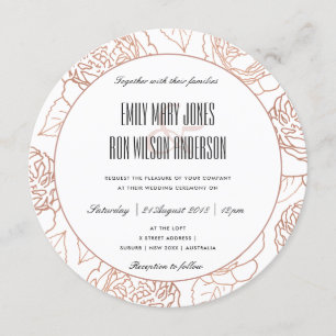 LUXE ELEGANT BLUSH PINK ROSE GOLD FLORAL WEDING KAART