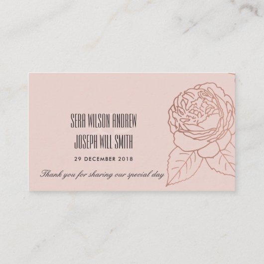 LUXE ELEGANT BLUSH PINK ROSE GOLD FLORAL WEDING PLAATSKAARTJE (Achterkant)