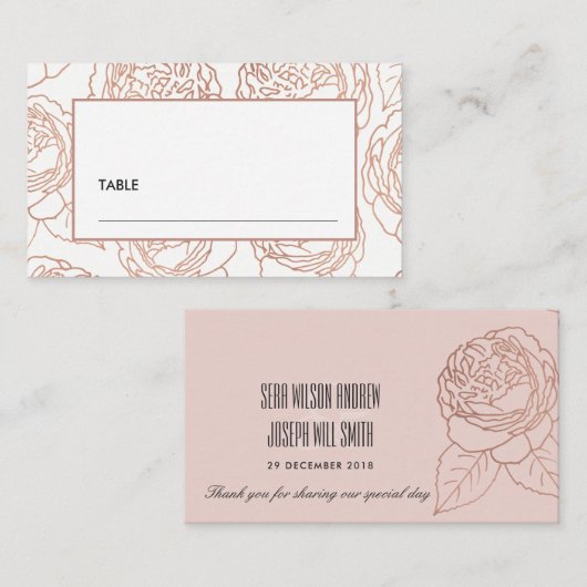 LUXE ELEGANT BLUSH PINK ROSE GOLD FLORAL WEDING PLAATSKAARTJE (Voorkant / Achterkant)