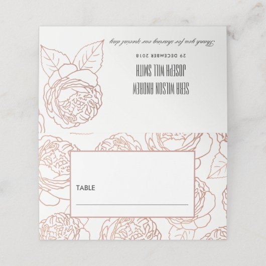 LUXE ELEGANT BLUSH PINK ROSE GOLD FLORAL WEDING PLAATSKAARTJE (Buitenkant ongevouwen)