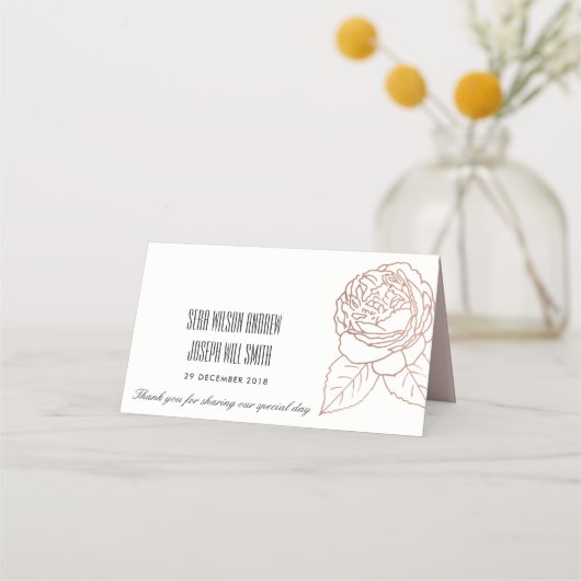 LUXE ELEGANT BLUSH PINK ROSE GOLD FLORAL WEDING PLAATSKAARTJE (Achterkant)