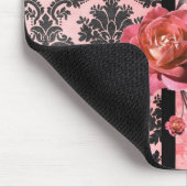 Luxe Elegant Damask Roze Rose Mousepad Muismat (Hoek)
