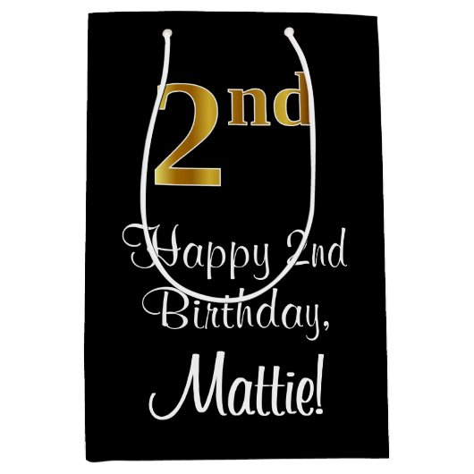 Luxe, elegant, Faux Gold Blik 2e verjaardag Medium Cadeauzakje (Voorkant)