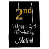 Luxe, elegant, Faux Gold Blik 2e verjaardag Medium Cadeauzakje (Achterkant)