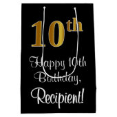 Luxe, Elegant, Faux Gold Look 10e verjaardag Medium Cadeauzakje (Achterkant)