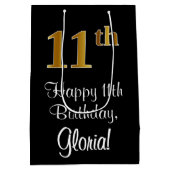 Luxe, Elegant, Faux Gold Look 11e verjaardag Medium Cadeauzakje (Achterkant)