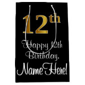 Luxe, Elegant, Faux Gold Look 12e verjaardag Medium Cadeauzakje (Voorkant)