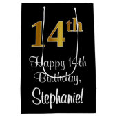 Luxe, Elegant, Faux Gold Look 14e verjaardag Medium Cadeauzakje (Achterkant)