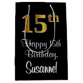 Luxe, Elegant, Faux Gold Look 15e verjaardag Medium Cadeauzakje (Voorkant)