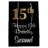 Luxe, Elegant, Faux Gold Look 15e verjaardag Medium Cadeauzakje (Achterkant)