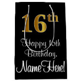 Luxe, Elegant, Faux Gold Look 16e verjaardag Medium Cadeauzakje (Voorkant)