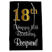 Luxe, Elegant, Faux Gold Look 18e verjaardag Medium Cadeauzakje (Voorkant)