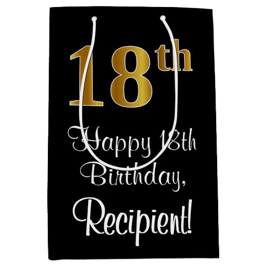 Luxe, Elegant, Faux Gold Look 18e verjaardag Medium Cadeauzakje (Voorkant)