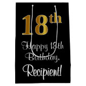 Luxe, Elegant, Faux Gold Look 18e verjaardag Medium Cadeauzakje (Achterkant)