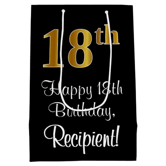 Luxe, Elegant, Faux Gold Look 18e verjaardag Medium Cadeauzakje (Achterkant)