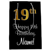 Luxe, Elegant, Faux Gold Look 19e verjaardag Medium Cadeauzakje (Voorkant)