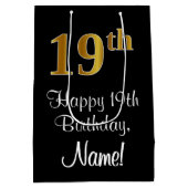 Luxe, Elegant, Faux Gold Look 19e verjaardag Medium Cadeauzakje (Achterkant)