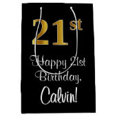 Luxe, Elegant, Faux Gold Look 21e verjaardag Medium Cadeauzakje (Voorkant)