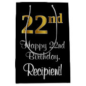 Luxe, Elegant, Faux Gold Look 22e verjaardag Medium Cadeauzakje (Voorkant)