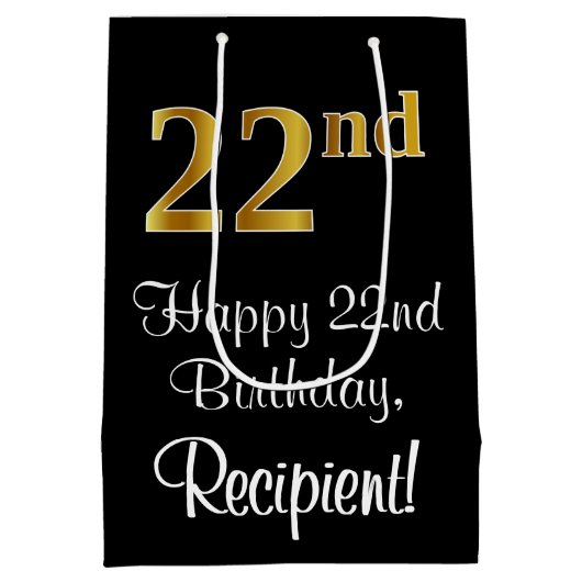 Luxe, Elegant, Faux Gold Look 22e verjaardag Medium Cadeauzakje (Achterkant)