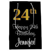 Luxe, Elegant, Faux Gold Look 24e verjaardag Medium Cadeauzakje (Voorkant)