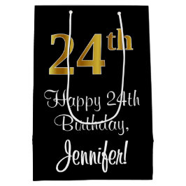 Luxe, Elegant, Faux Gold Look 24e verjaardag Medium Cadeauzakje