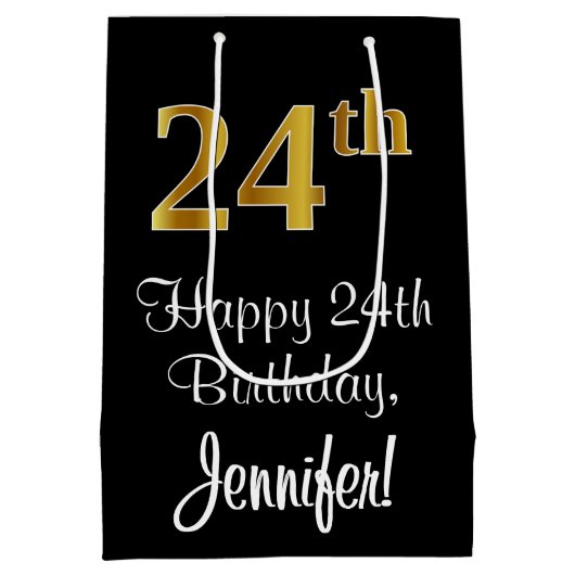 Luxe, Elegant, Faux Gold Look 24e verjaardag Medium Cadeauzakje (Achterkant)