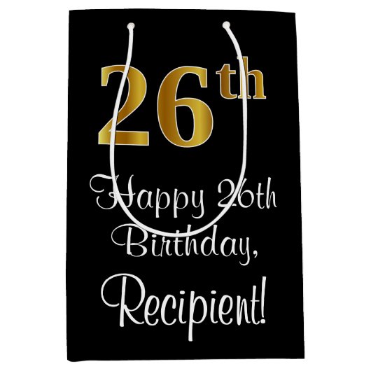 Luxe, Elegant, Faux Gold Look 26e verjaardag Medium Cadeauzakje (Voorkant)