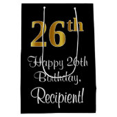 Luxe, Elegant, Faux Gold Look 26e verjaardag Medium Cadeauzakje (Achterkant)
