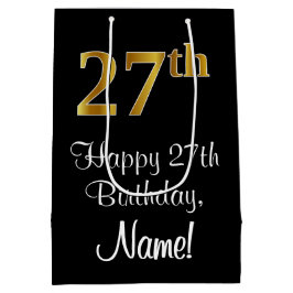 Luxe, Elegant, Faux Gold Look 27e verjaardag Medium Cadeauzakje
