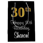 Luxe, Elegant, Faux Gold Look 30ste verjaardag Medium Cadeauzakje (Voorkant)