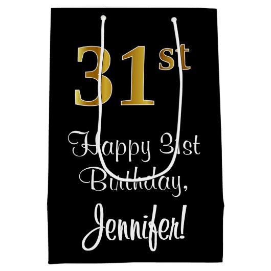 Luxe, Elegant, Faux Gold Look 31e verjaardag Medium Cadeauzakje (Achterkant)