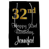 Luxe, Elegant, Faux Gold Look 32e verjaardag Medium Cadeauzakje (Voorkant)