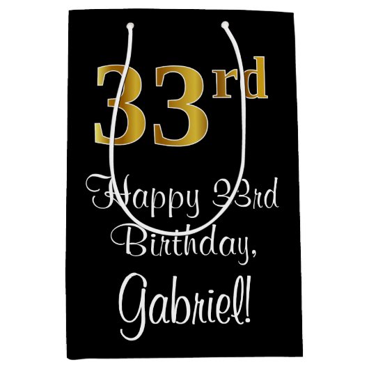Luxe, Elegant, Faux Gold Look 33e verjaardag Medium Cadeauzakje (Voorkant)