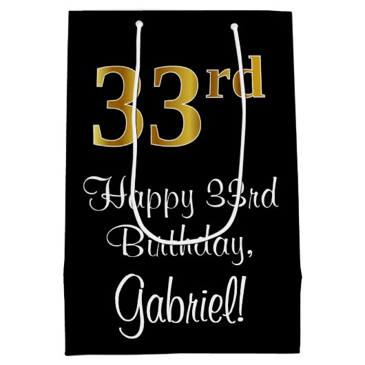 Luxe, Elegant, Faux Gold Look 33e verjaardag Medium Cadeauzakje (Achterkant)