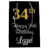 Luxe, Elegant, Faux Gold Look 34e verjaardag Medium Cadeauzakje (Voorkant)