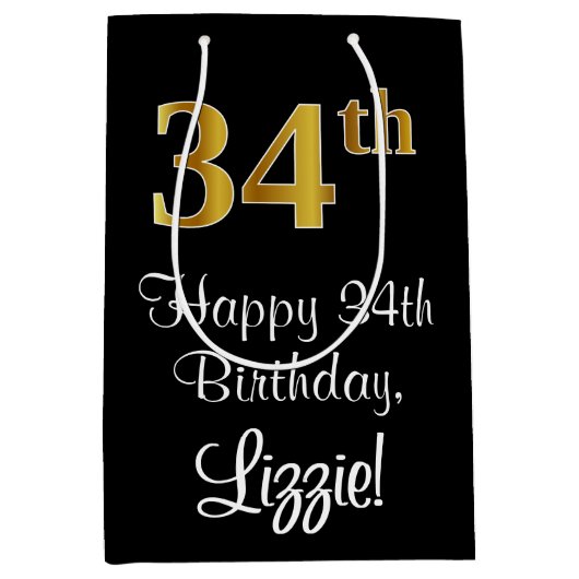 Luxe, Elegant, Faux Gold Look 34e verjaardag Medium Cadeauzakje (Voorkant)